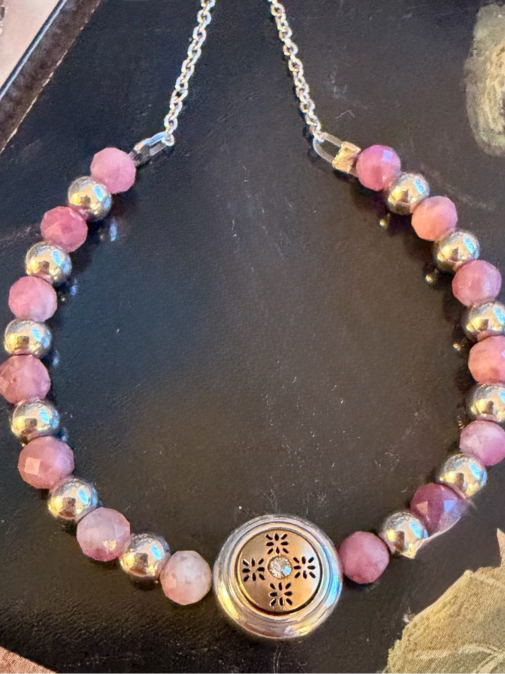 Brighton Adjustable Pink Faceted Bead Bracelet with Silver Accents- NWT